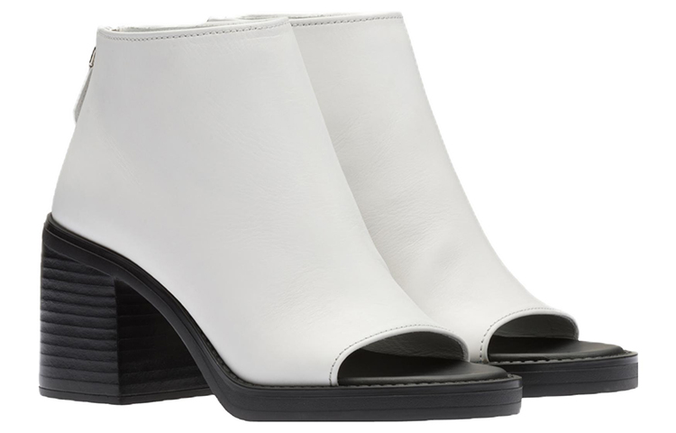 (W) MIU MIU Leather Peep-Toe Zip Booties 8cm 'White' 圖 2