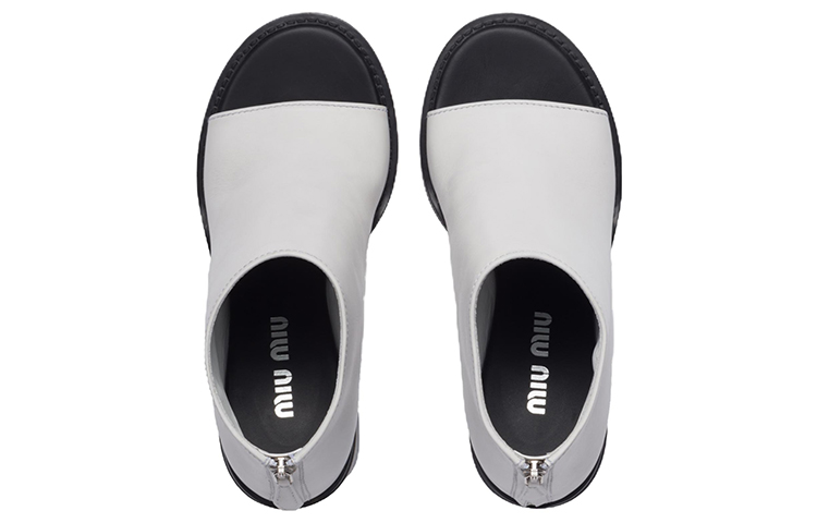 (W) MIU MIU Leather Peep-Toe Zip Booties 8cm 'White' 圖 3