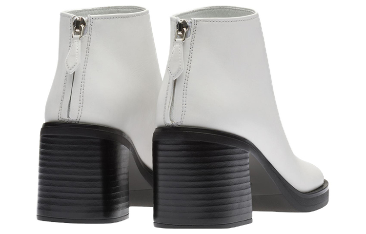 (W) MIU MIU Leather Peep-Toe Zip Booties 8cm 'White' 圖 4