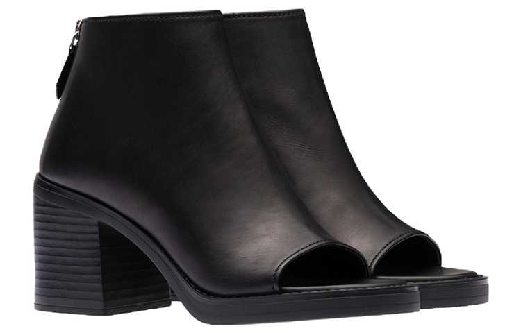 (W) MIU MIU Leather Peep-Toe Zip Booties 'Black' 圖 3