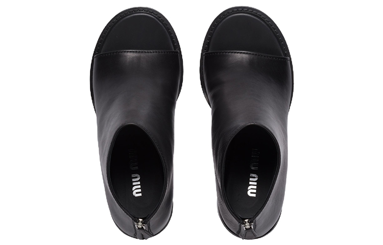 (W) MIU MIU Leather Peep-Toe Zip Booties 'Black' 圖 4