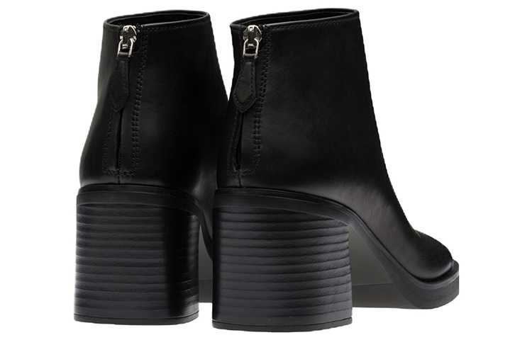 (W) MIU MIU Leather Peep-Toe Zip Booties 'Black' 圖 5