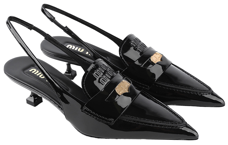 Shop (W) ミュウミュウ ロゴ入り黒革ポインテッドトゥスティレット 5D901D_JHR_F0002_F_045