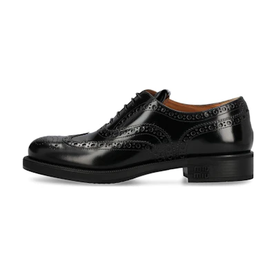 (W) MIU MIU Leather Round-Toe Lace-Up 'Black'