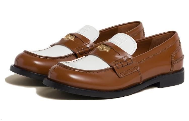 (W) MIU MIU Leather Round-Toe Loafers 'Brown' 圖 3