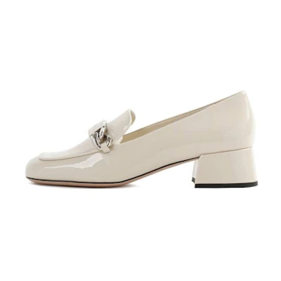 (W) MIU MIU Leather Round Toe Chunky Heel Pumps 'White'