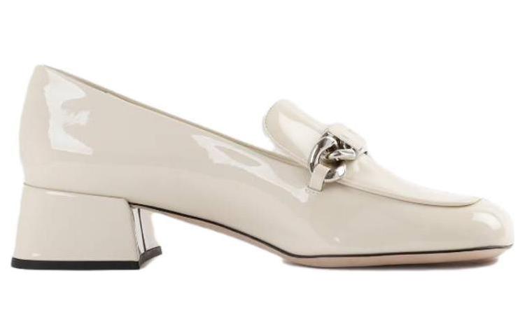 (W) MIU MIU Leather Round Toe Chunky Heel Pumps 'White' 圖 2