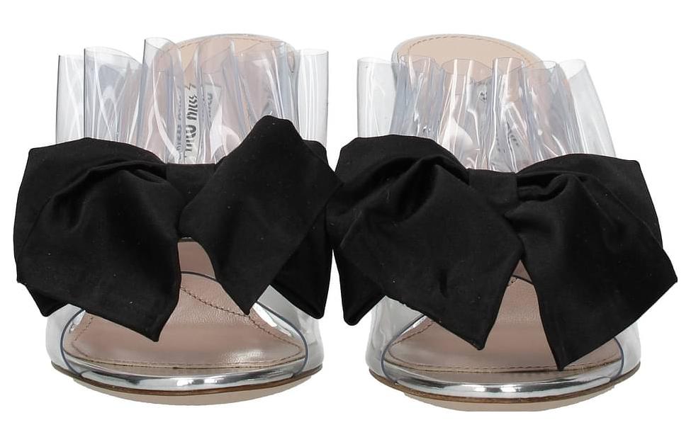 (W) MIU MIU Leather Round-Toe Slide Sandals 'Silver' 圖 2