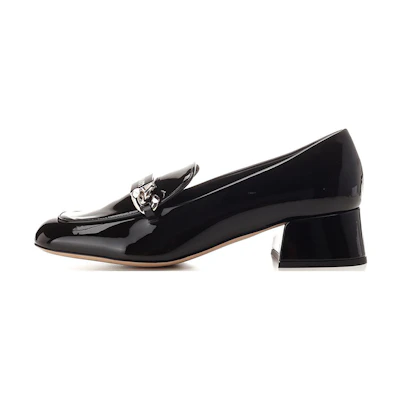(W) MIU MIU Leather Round Toe Slip-On 'Black Chunky Heel'
