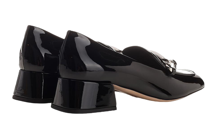 Shop (W) MIU MIU Slip-On de Piel con Tacón Grueso 'Negro' Punta Redonda 5D951D_069_F0002_F_035