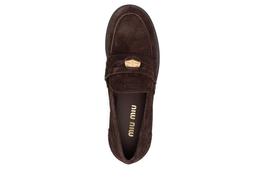 (W) MIU MIU Leather Round Toe Slip-On 'Brown' 圖 4