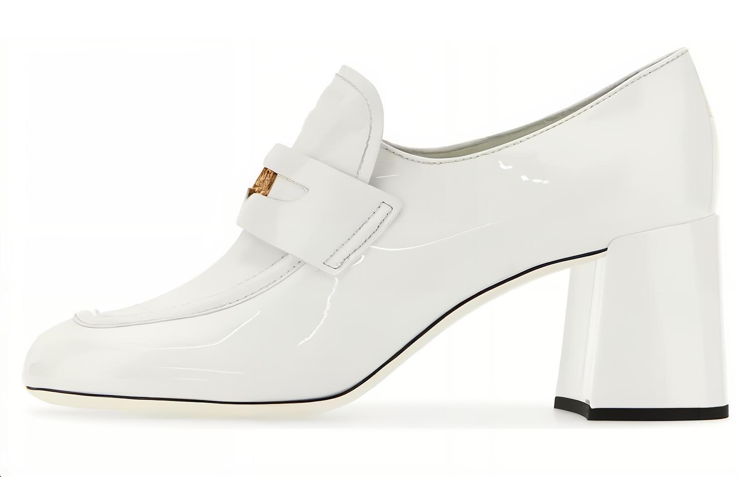 (Women) MIU MIU Leather Round Toe Slip-On 'White Block Heel' 5D950D_JHR_F0009_F_065