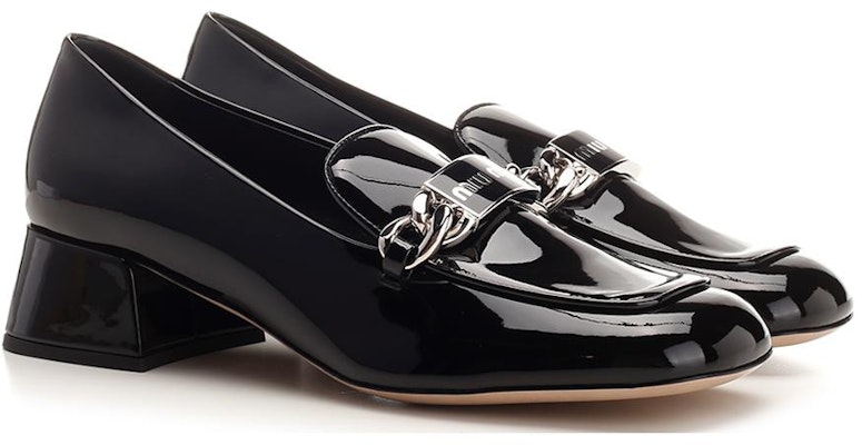 (W) MIU MIU Sepatu Slip-On Kulit Hak Tebal Warna Hitam 5D951D_069_F0002_F_035 Order (W) MIU MIU Sepatu Slip-On Kulit Hak Tebal Warna Hitam 5D951D_069_F0002_F_035