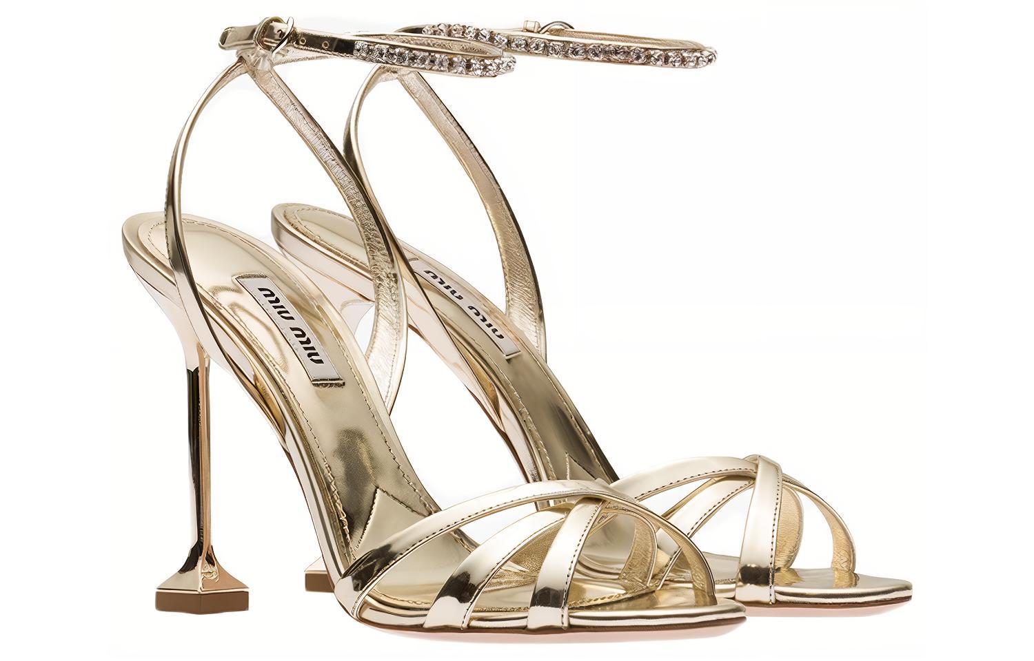 Order (W) Sandal Kulit MIU MIU 'Emas Metalik' 5X847D_3L0M_F0846_F_105