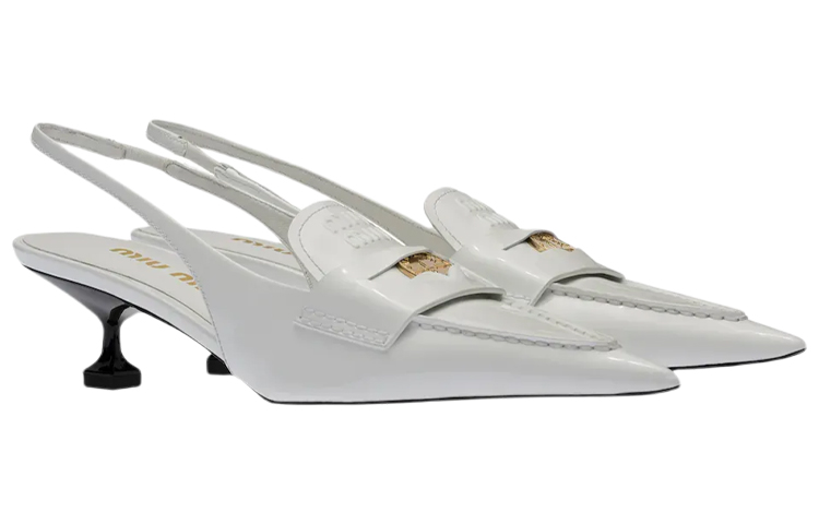 Lookbook MIU MIU 低跟皮革涼鞋 女款 白色