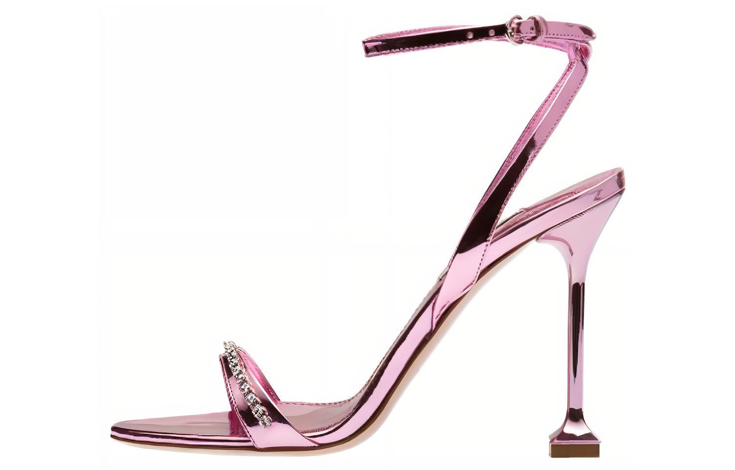 (W) MIU MIU Leather Sandals with Artificial Crystals 'Pink'