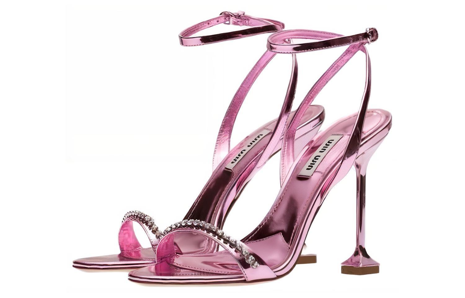 (W) MIU MIU Leather Sandals with Artificial Crystals 'Pink' 圖 2