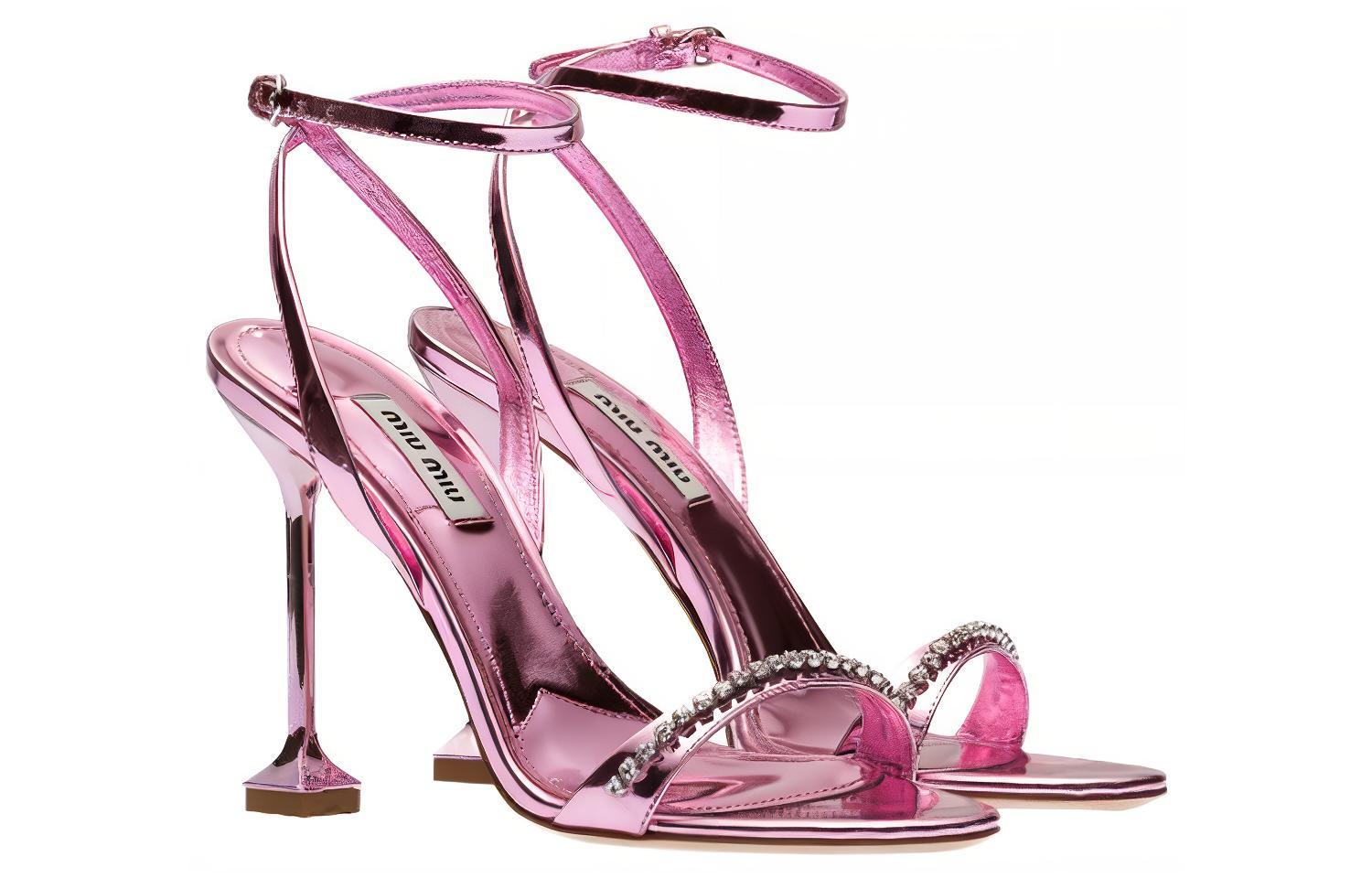 (W) MIU MIU Leather Sandals with Artificial Crystals 'Pink' 圖 3