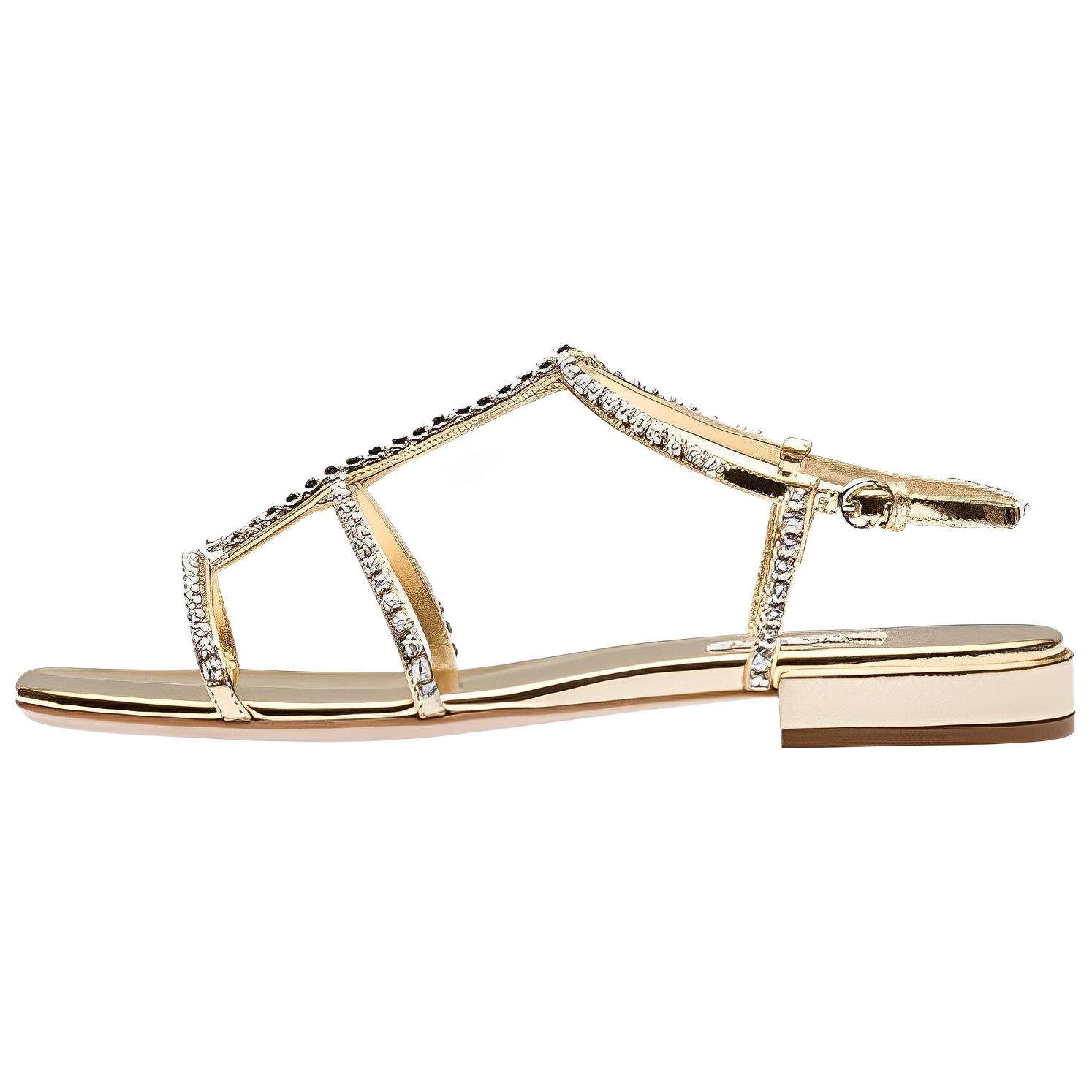 (W) MIU MIU Leather Sandals with Synthetic Crystals 'Gold'