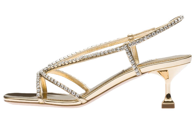 (W) MIU MIU Leather Sandals with Synthetic Crystals 'Gold'