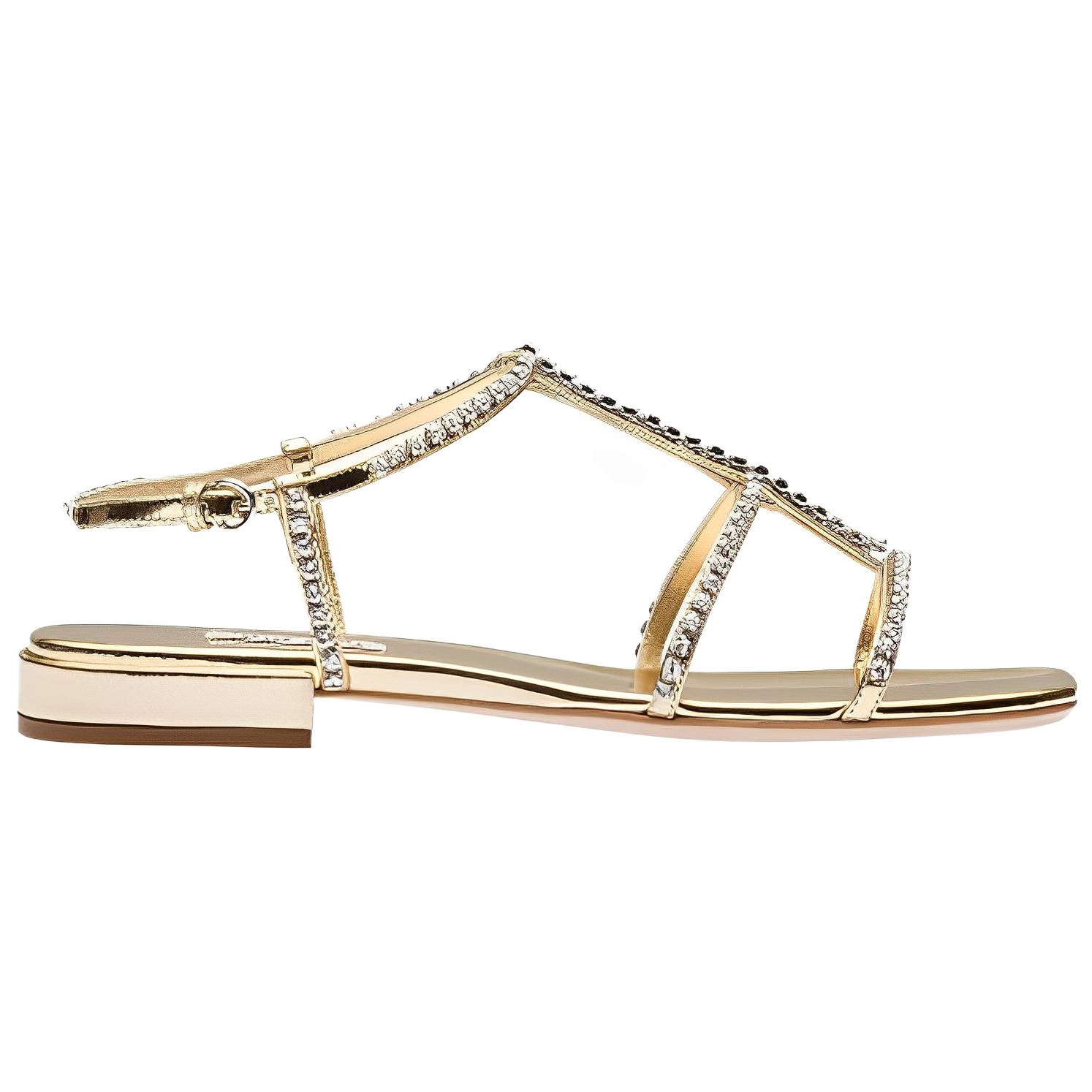 (W) MIU MIU Leather Sandals with Synthetic Crystals 'Gold' 圖 2