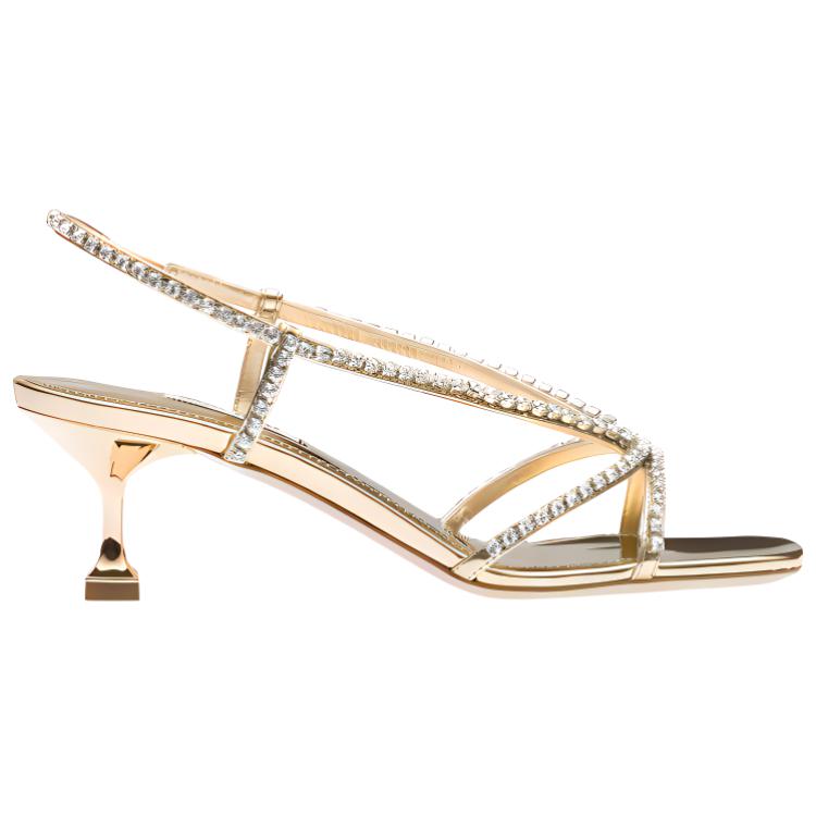 (W) MIU MIU Leather Sandals with Synthetic Crystals 'Gold' 圖 2