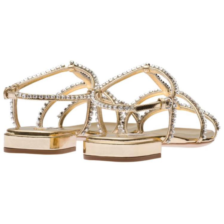 (W) MIU MIU Leather Sandals with Synthetic Crystals 'Gold' 圖 5