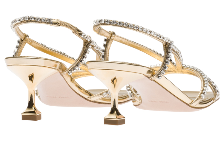 (W) MIU MIU Leather Sandals with Synthetic Crystals 'Gold' 圖 5