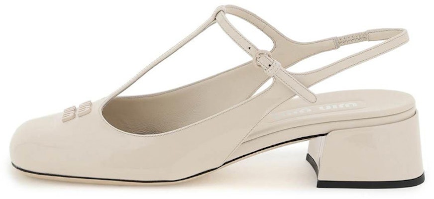 (Women) MIU MIU Leather Slingback Block Heels 'Beige' 5I923D_XUW_FOD91_F_035 Buy (Women) MIU MIU Leather Slingback Block Heels 'Beige' 5I923D_XUW_FOD91_F_035