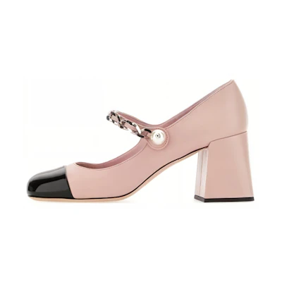 (W) MIU MIU Leather Slip-On Chunky Heel 'Pink and Black'
