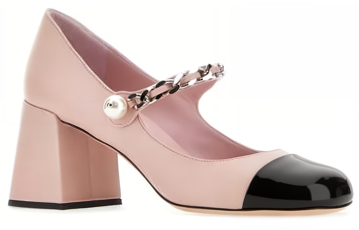 Lookbook (W) MIU MIU Kasut Kulit Tumit Tinggi 'Merah Jambu dan Hitam' 5I248DFDX653L4IF054Z