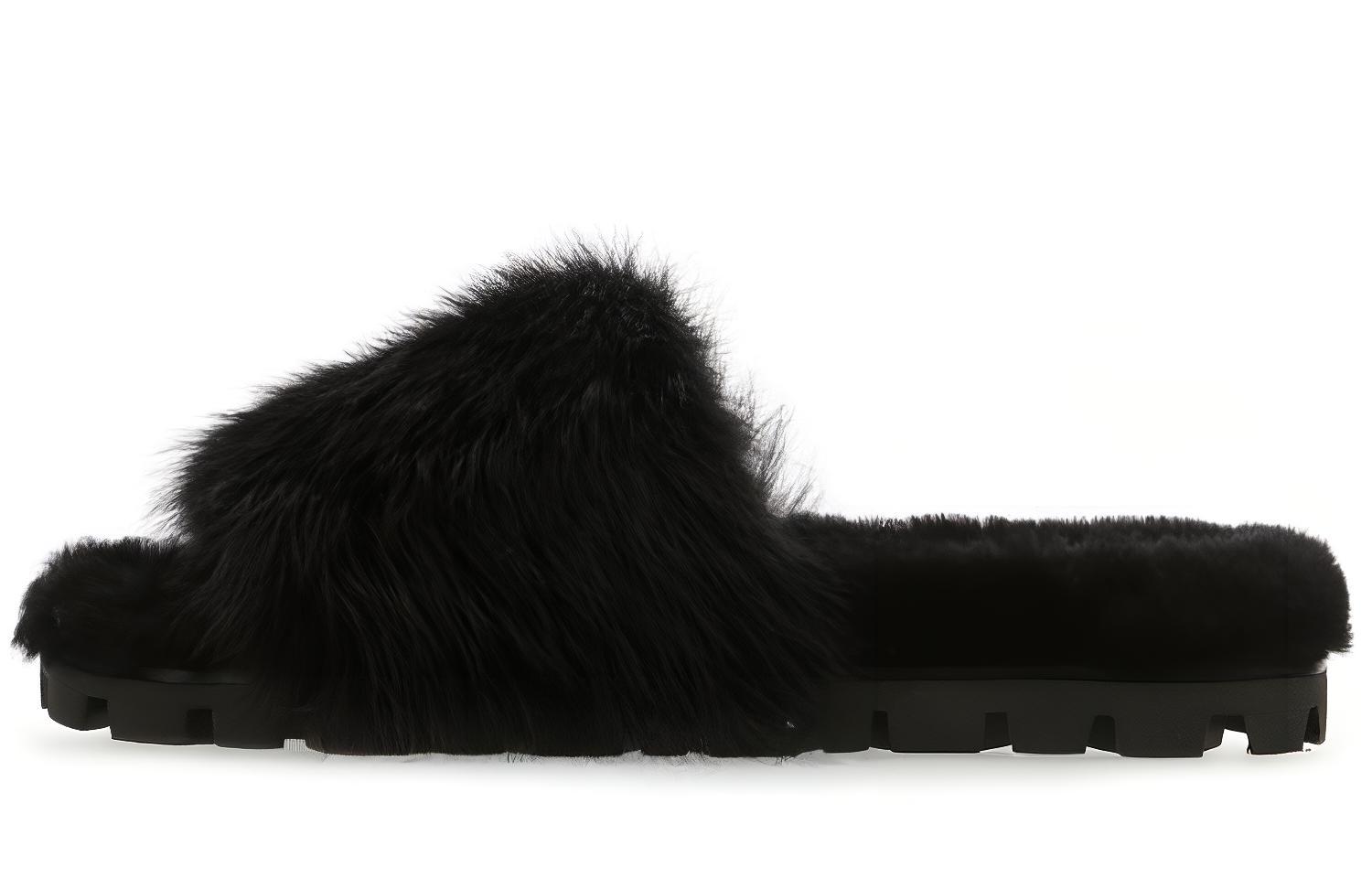 (W) MIU MIU Leather Slipper 'Black Fashion Casual'