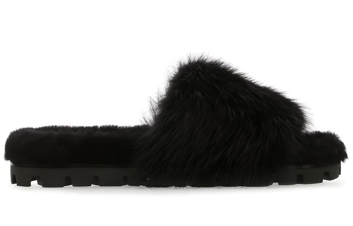 (W) MIU MIU Leather Slipper 'Black Fashion Casual' 圖 2