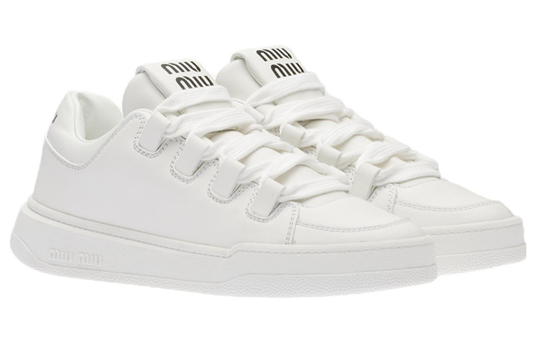 Lookbook MIU MIU 缪缪 皮革 簡約綁帶 時尚休閒鞋 女款 白色