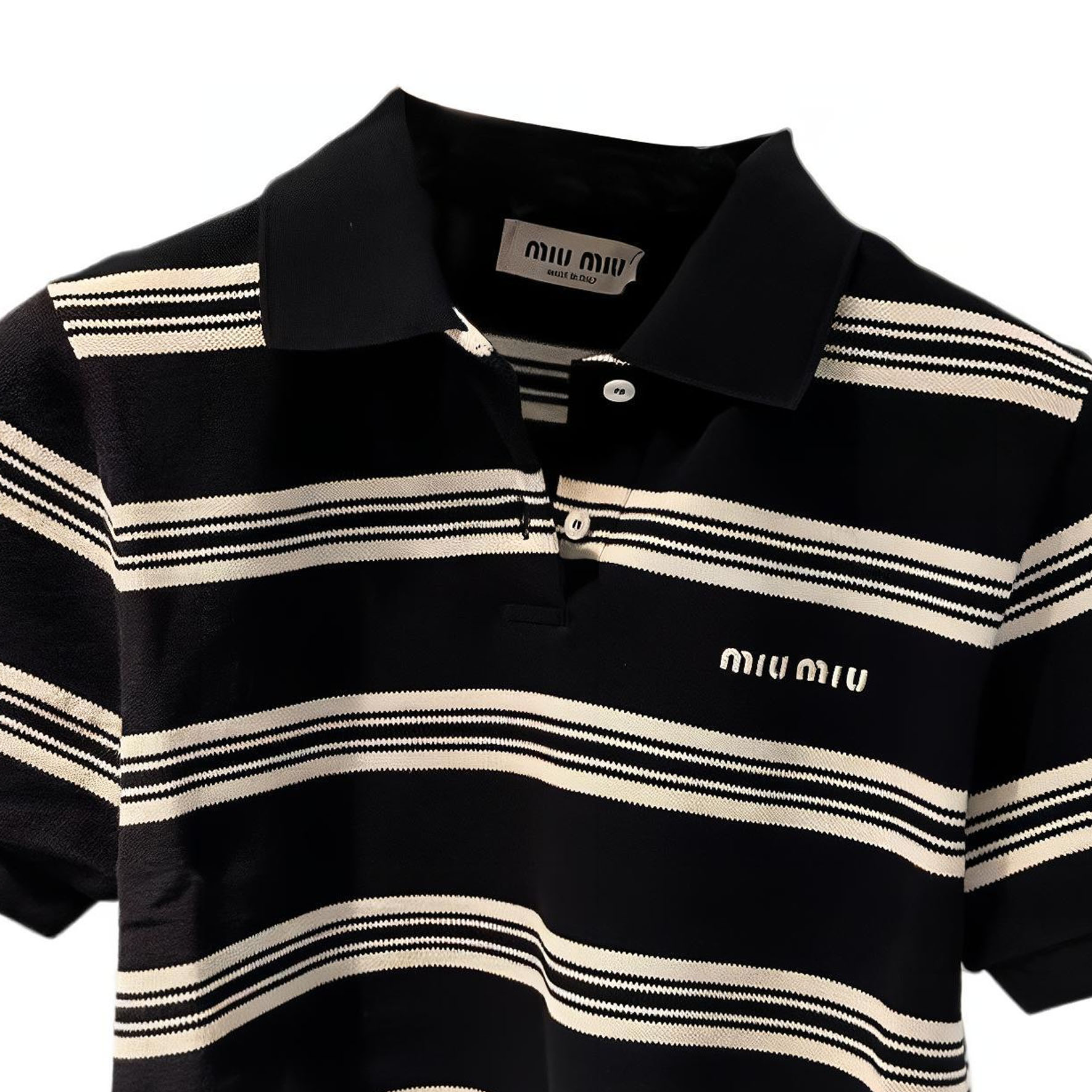 Shop (Women) MIU MIU Letter Logo Striped Short Sleeve Polo Shirt for Women - Multicolor. MJN547-146U-F069Q