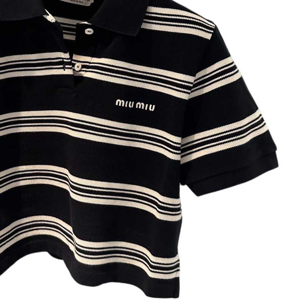 Purchase (Women) MIU MIU Letter Logo Striped Short Sleeve Polo Shirt for Women - Multicolor. MJN547-146U-F069Q