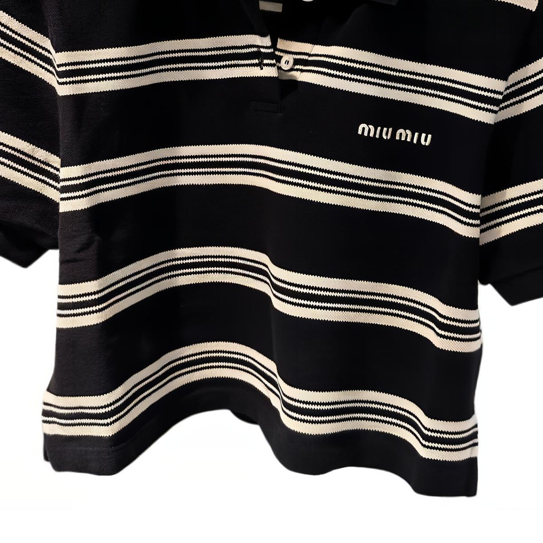 Sizing (Women) MIU MIU Letter Logo Striped Short Sleeve Polo Shirt for Women - Multicolor. MJN547-146U-F069Q