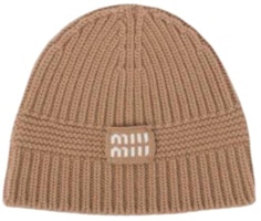 (Women) MIU MIU Letter Pattern Brown Cashmere Knit Beanie. 5HC3112F8SF0040 (Women) MIU MIU Letter Pattern Brown Cashmere Knit Beanie. 5HC3112F8SF0040