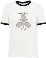 (Women) MIU MIU Letter Print Contrast Crew Neck T-Shirt White FW22. MJN416-115I-F0304 (Women) MIU MIU Letter Print Contrast Crew Neck T-Shirt White FW22. MJN416-115I-F0304