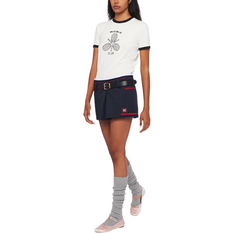 Lookbook (W) MIU MIU Kaos Putih Letter Print Crew Neck Kontras FW22. MJN416-115I-F0304