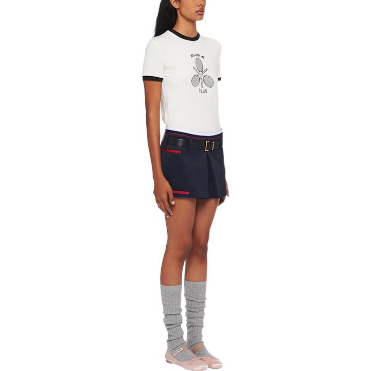 Purchase (W) MIU MIU Kaos Putih Letter Print Crew Neck Kontras FW22. MJN416-115I-F0304