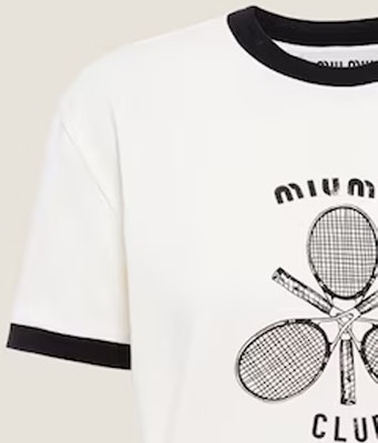 (W) MIU MIU Kaos Putih Letter Print Crew Neck Kontras FW22. MJN416-115I-F0304 Details for (W) MIU MIU Kaos Putih Letter Print Crew Neck Kontras FW22. MJN416-115I-F0304
