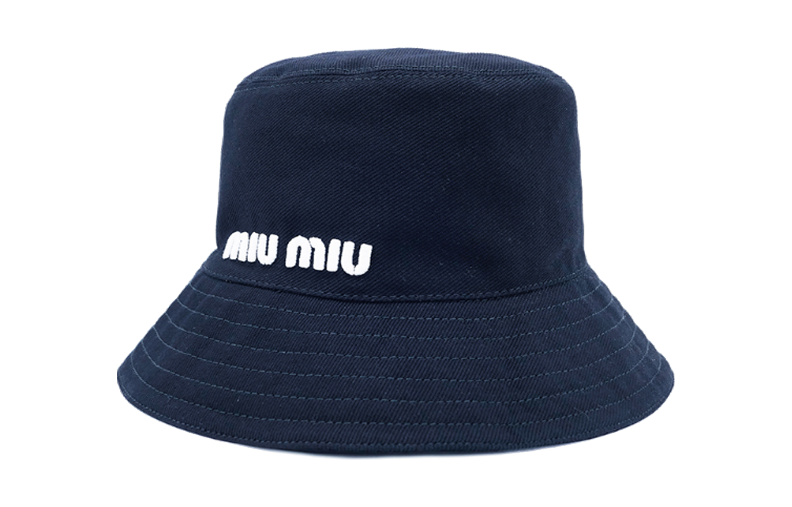 (Women) MIU MIU Letter Print Cotton Bucket Hat Women’s - Dark Blue 5HC196-2DXI-F022X