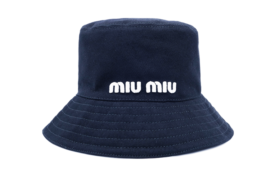 Lookbook (Women) MIU MIU Letter Print Cotton Bucket Hat Women’s - Dark Blue 5HC196-2DXI-F022X