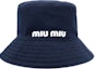 Lookbook (Women) MIU MIU Letter Print Cotton Bucket Hat Women’s - Dark Blue 5HC196-2DXI-F022X