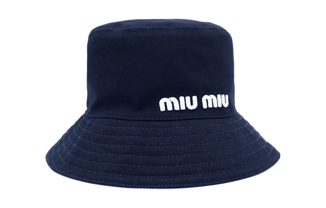 Purchase (Women) MIU MIU Letter Print Cotton Bucket Hat Women’s - Dark Blue 5HC196-2DXI-F022X