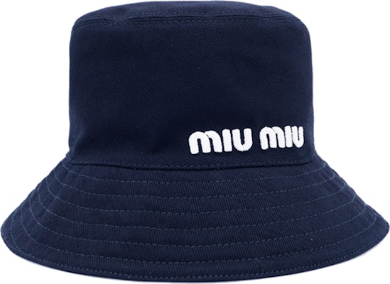 (Women) MIU MIU Letter Print Cotton Bucket Hat Women’s - Dark Blue 5HC196-2DXI-F022X Purchase (Women) MIU MIU Letter Print Cotton Bucket Hat Women’s - Dark Blue 5HC196-2DXI-F022X