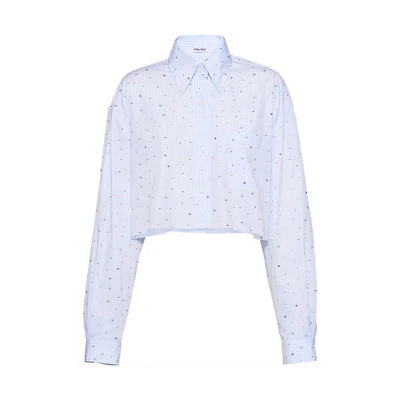 (Women) MIU MIU Light Blue Button-Up Long Sleeve UV Protection Shirt MK1564-10AP-F0012
