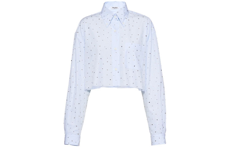 Order (W) ミュウミュウ ライトブルー ボタンアップ 長袖 UVカット シャツ MK1564-10AP-F0012