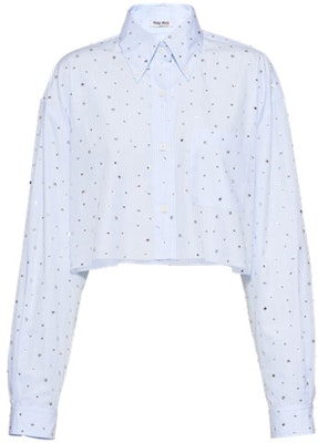 (W) ミュウミュウ ライトブルー ボタンアップ 長袖 UVカット シャツ MK1564-10AP-F0012 Order (W) ミュウミュウ ライトブルー ボタンアップ 長袖 UVカット シャツ MK1564-10AP-F0012